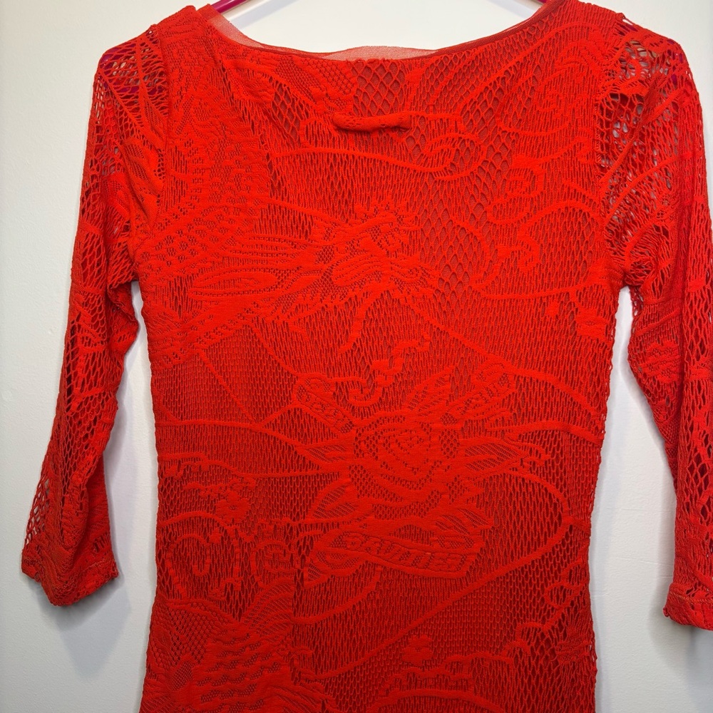 Vintage Jean Paul Gaultier Soleil Red Lace Dress size large - Picture 7 of 10